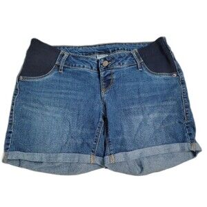 Old Navy Maternity Jean Shorts 4 Regular Blue Denim Cuffed Stretch Side Panels